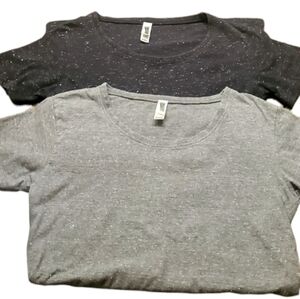 Pennant Sportswear Two Sparkly S/S Scoop Neck Tees in Black & Grey size S/M